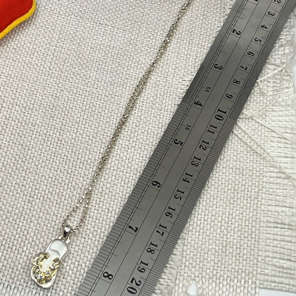 Vintage Sterling Silver Flip-Flop CZ Necklace | Italy 925 | 16” Chain - Picture 16 of 17